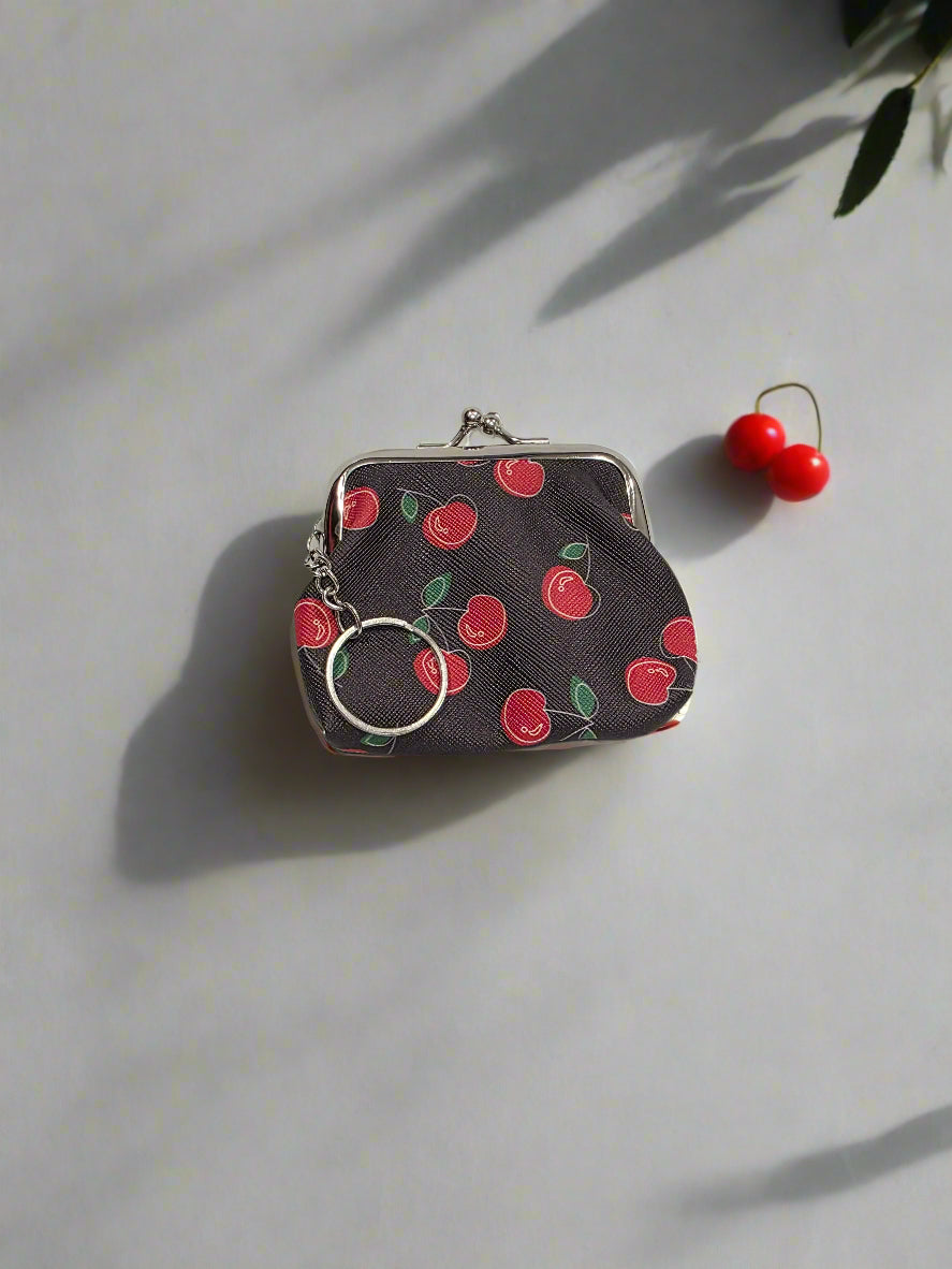 Cherry Coin Purse (Black) - (3 x 3 Inches)