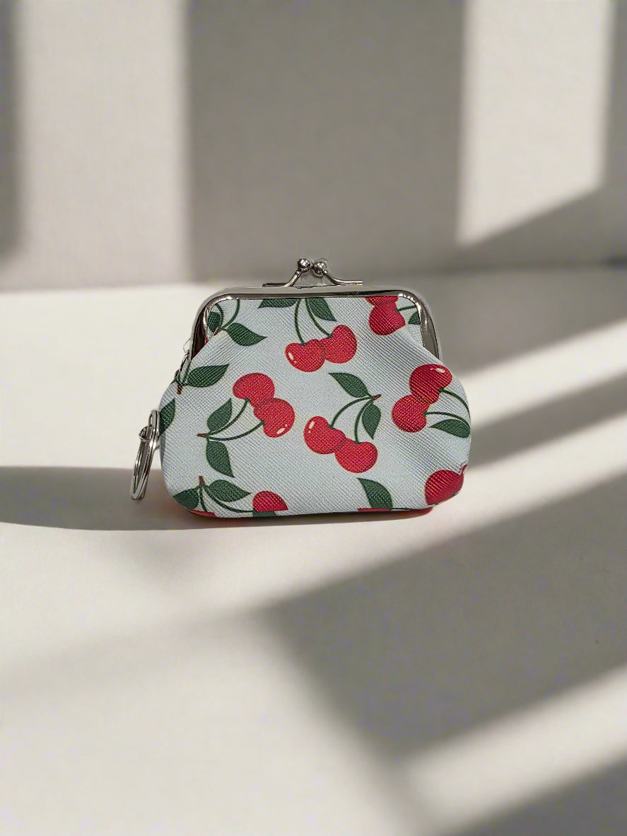 Cherry Coin Purse (Blue) - (3 x 3 Inches)