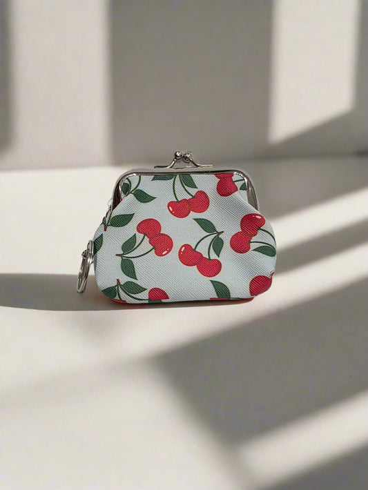 Cherry Coin Purse (Blue) - (3 x 3 Inches)