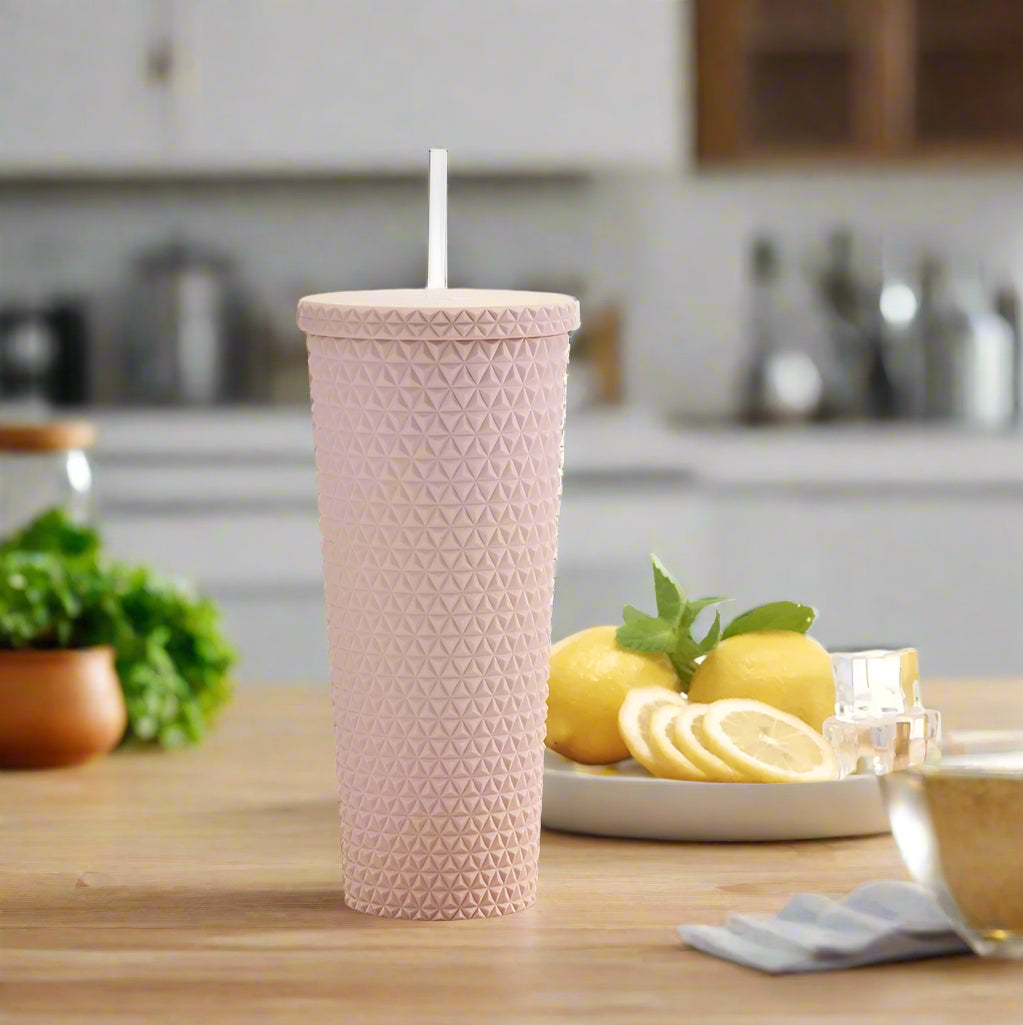 Mainstays 26 oz Soft Touch Textured Tumbler with Straw – Pink