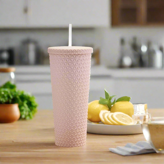 Mainstays 26 oz Soft Touch Textured Tumbler with Straw – Pink