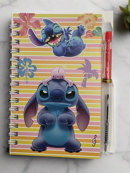 Cartoon "Blue" Spiral Notebook With Red Pen ( 4 x 5.5 Inches)