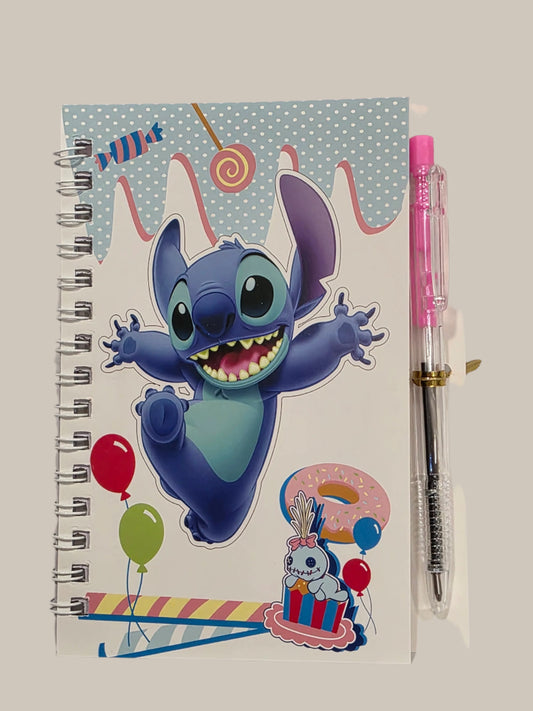 Cartoon "Blue" Spiral Notebook With Pink Pen (4 x 5.5 Inches)